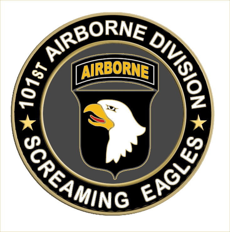 101st Airborne Division Screaming Eagles emblem on a green background