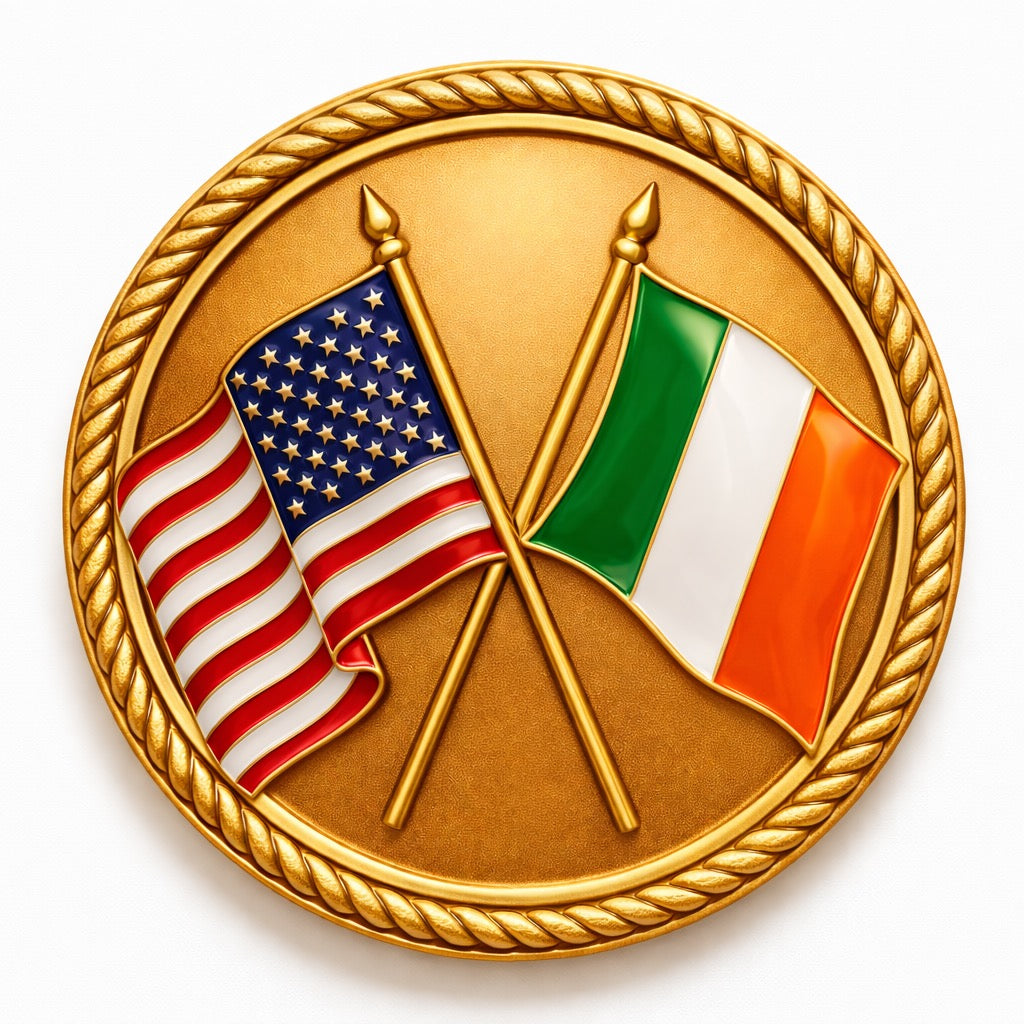 American / Irish Flag - 3D Heavy Bronze High Relief Medallion