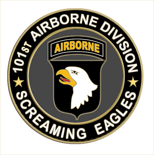 101st Airborne Division Screaming Eagles emblem on a green background