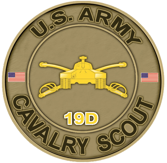 A picture of the us army cavalry scout coin.