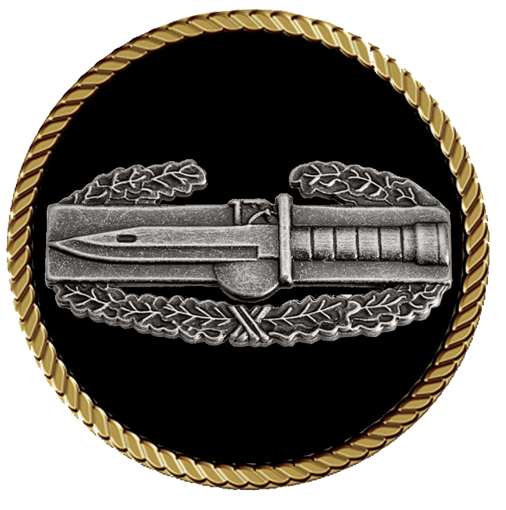Medal with a sword and laurel wreath design on a black background