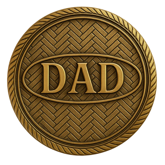 Bronze plaque with 'DAD' engraved on a bronze herringbone background