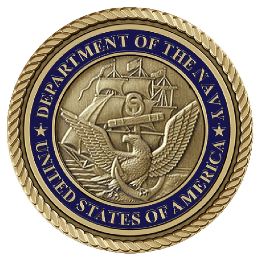 U.S. Navy emblem with eagle and anchor.