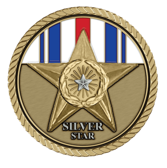 Silver Star medal with ribbon decorations.