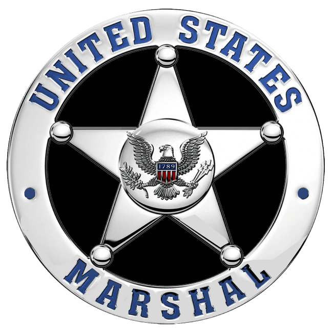 United States Marshal badge with eagle emblem.