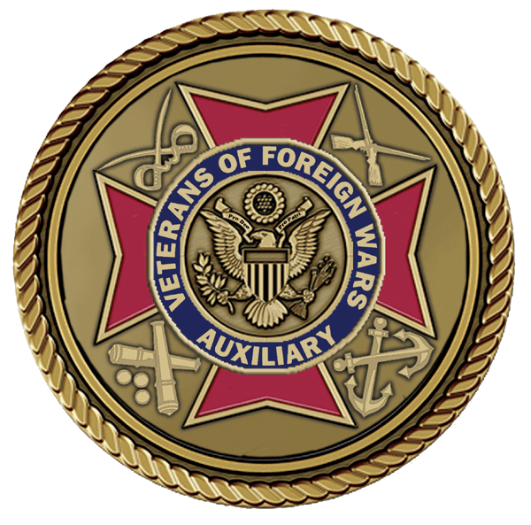 VFW Auxiliary emblem with symbols of service.