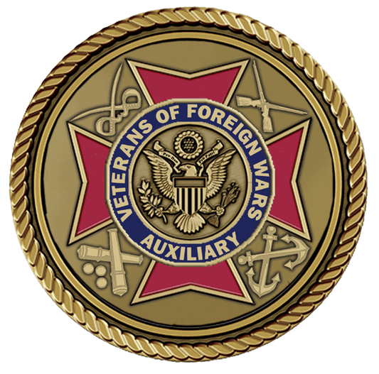 VFW Auxiliary emblem with symbols of service.