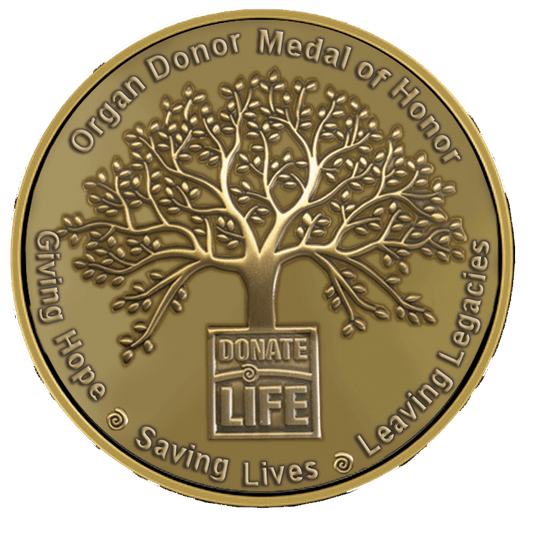 Organ Donor Medal of Honor with tree design.
