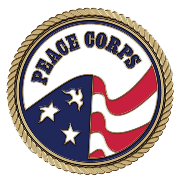 Peace Corps emblem with stars and stripes.