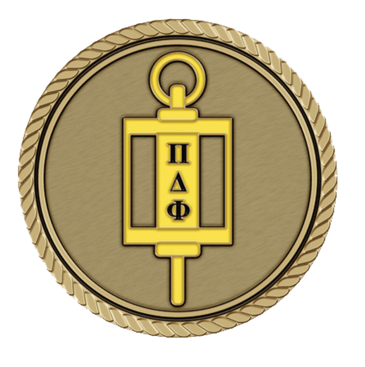 Gold emblem featuring Greek letters.
